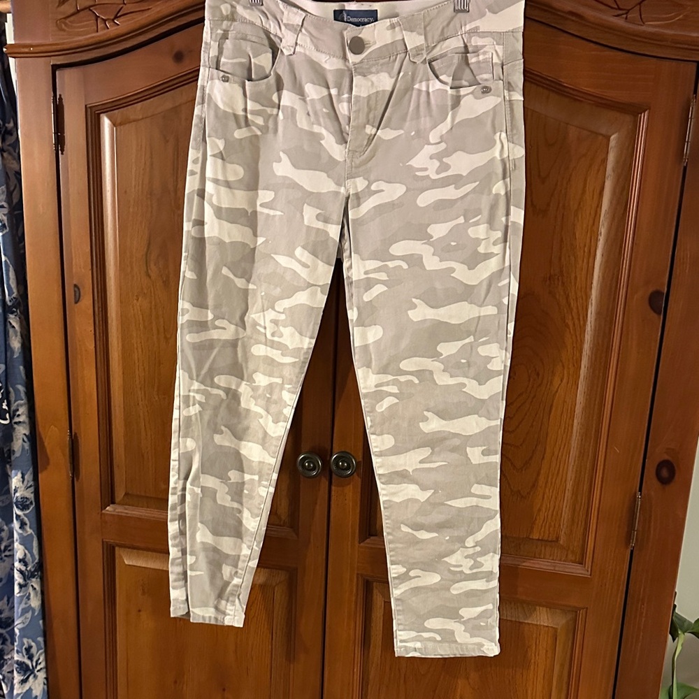 Democracy Camouflage Straight Leg Pants - Gray and White